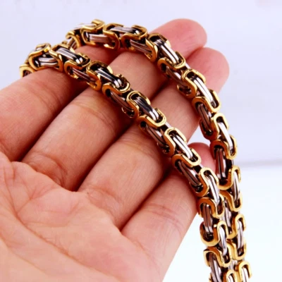 Brazalete de cadena de eslabones bizantinos de acero inoxidable de 5/6/8 mm para hombre de 7"-11" 5 colores Foto 1 de 4