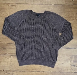 Express Sweater Women S Metallic Brown Open Knit Crochet L/S Pullover Top - Picture 1 of 16