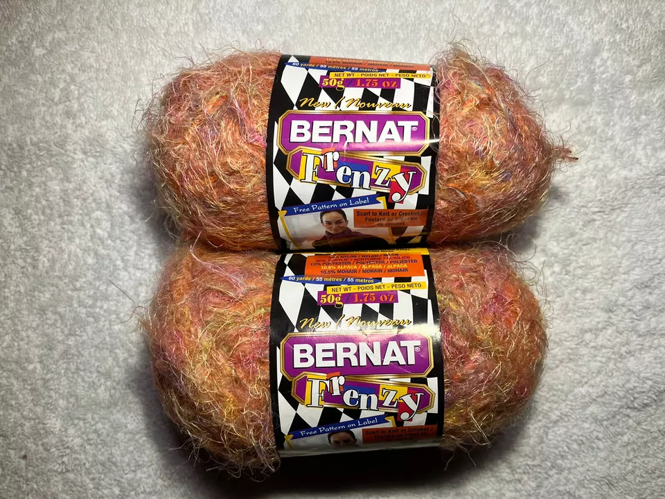 Bernat Frenzy Eyelash Nylon Yarn - 1 Skein Color Outrageous Orange #55606