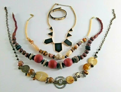 Ожерелье и браслет лот заявление дерева бисером эмаль благословенный животных печати племенной - Изображение 1 из 4