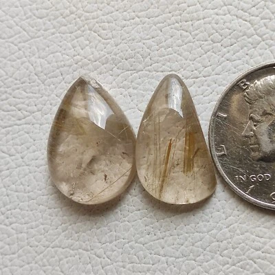 60ct Natural golden rutile quartz cabochon 2pcs rutilated quartz gemstone R1312 - Image 1 of 4