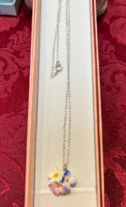 Vintage Sterling Silver .925 Delicate Porcelain Flowers Pendant Necklace Pastels - Picture 1 of 7