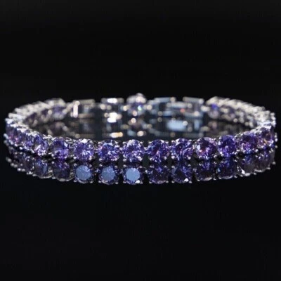 Pulsera Tenis Mujer Chapada en Oro Blanco 14K Creada en Laboratorio Redonda 4 mm Amatista Foto 1 de 4