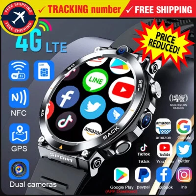 4G LTE Smartwatch with Wifi Download APP Software Dual Camera Video Calls Google - Image 1 of 4