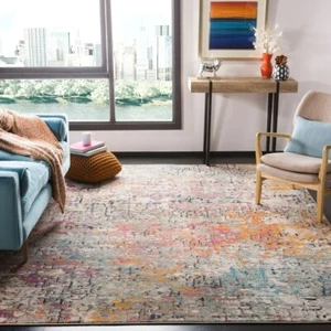 9x12 Pink Rug Abstract Art Accent Modern Carpet Luxury Indoor Comfy Soft Cozy - Picture 1 of 3