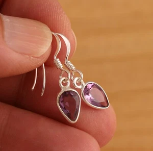 Natural Amethyst Teardrop 925 Sterling Silver Dangle Drop Earrings Gift Boxed - Picture 1 of 5