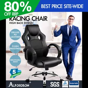 ALFORDSON Gaming Office Chair Racing Executive Computer PU Leather Mesh Seat - Picture 1 of 10