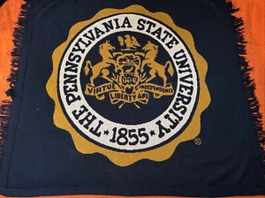 Vintage Penn State Penennsylvania State Heavy Knit Blanket Nittany Lions Crest - Picture 1 of 6