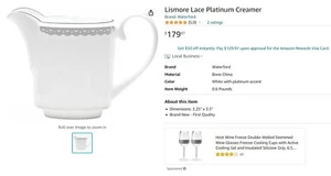 Waterford Lismore Lace Platinum Creamer MPN: 160644 - Picture 1 of 7