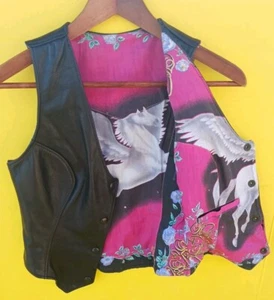 Kids Harley Davidson Vest Pink Pegasus Black Leather  - Picture 1 of 24