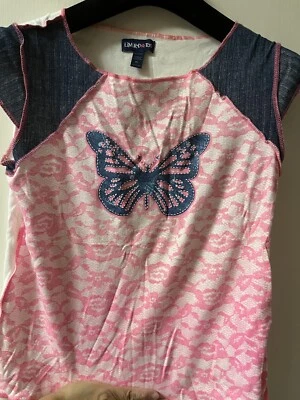 LIMITED TOO BUTTERFLY en BARBIE ROSA DISEÑO DE ENCAJE ÚNICO DENIM MANGA TOP XL Foto 1 de 4