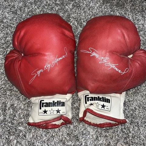 Vintage Franklin Sugar Ray Leonard Boxing Signed Printed Gloves Youth Size Cover