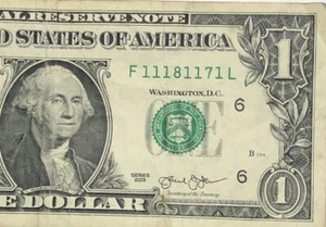Billete de un dólar número de serie elegante de seis de una clase 1 F11181171L - Imagen 1 de 6