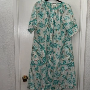 Vintage Models Mantel Blumenmuster Hauskleid Damengröße 14 türkis & weiß - Bild 1 von 10