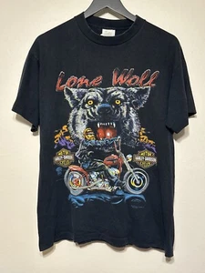 Vintage 90s Harley Davidson Lone Wolf Biker Motorcycle T Shirt Single Stitch - Picture 1 of 12