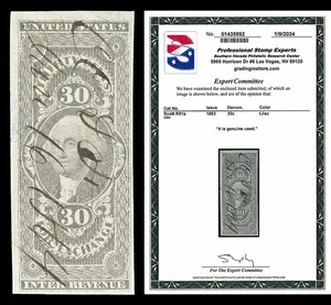 Scott R51a 1862 30c Imperf For. Exchange Revenue Used Cat $200 with PSE CERT - Picture 1 of 1