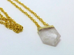 Lange Halskette Gold Anhänger Rosenquarz Spitze 75cm  - Bild 1 von 7