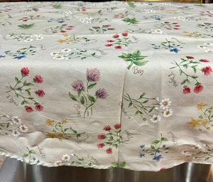 VTG 70” Rd Cotton Table Cloth Cottage-core Thyme, Bay, Cloves Floral Shabby Chic - Picture 1 of 7