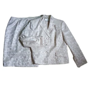 Le Suit Blazer Jacket Skirt Suit Set Women's Size 18 Cream/Beige Floral Lined - Picture 1 of 21