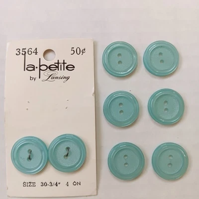 Set of 8 Vintage La Petite Blue Plastic Round Two Hole 3/4" Buttons - Image 1 of 4