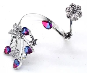 925 Sterling Silver Tourmaline Gemstone Jewelry Cuff Bracelet Size-ADJ" - Picture 1 of 8