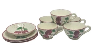 Vintage Blue Ridge Potteries Cherry Bounce Teacups Plates Bowl Set 9 Pieces - Picture 1 of 3