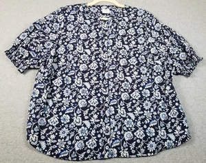 Croft & Barrow Top Women’s Extra Large XL Blue White Floral Short Sleeve Spring - Picture 1 of 12