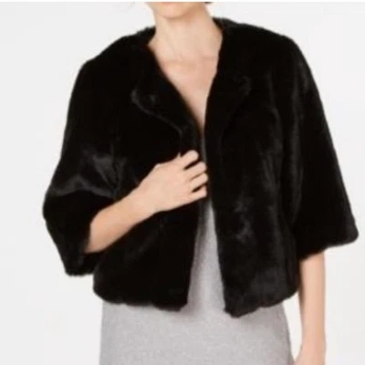 Calvin Klein Womens Faux Fur Short Jacket Cape Shrug Size M - Image 1 of 4