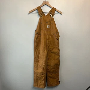 Carhartt Kids Duck Bib Overall Quilt Lined Insulated Tan Youth Size 7 - Picture 1 of 8