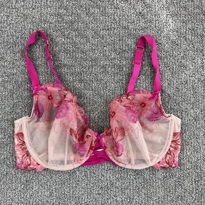 Cacique Bra Womens 38DD Pink Nude Unlined Balconette Lace Embroidered Underwire - Image 1 of 4