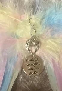 Pet Loss - Wait For Me At Rainbow Bridge Paw - Soft Angel Wings Christmas Decor - Picture 1 of 2