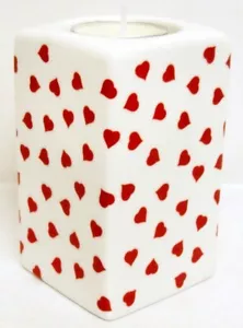 Red Love Hearts Candle Holder Fine China Rectangular Tea Light Hand Decorated UK - Picture 1 of 5