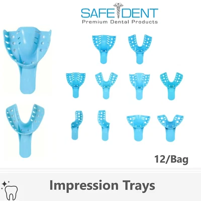 Juego de 12 bandejas de impresión dental perforadas de plástico superior/inferior S/M/L/XL, azul Foto 1 de 2