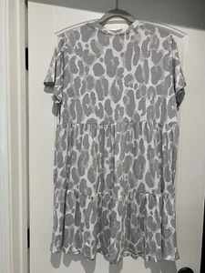 Mud Pie Poncey Dress Size Medium Gray Leopard Tiered MIDI Dress Boho Swing New - Picture 1 of 8
