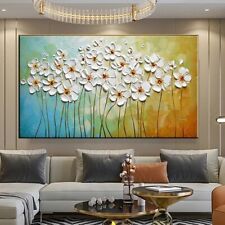 Abstract Flower Wall Art Picture White Floral Large Artwork Hand-Painted Oil