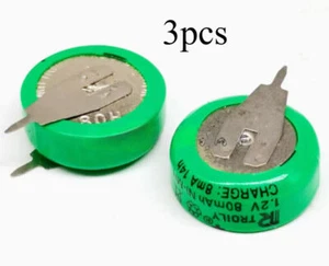 3x Ni-MH Button Rechargeable Battery 2P tabs 1.2V 80MAH Thickness 7mm Dia:16mm - Picture 1 of 3