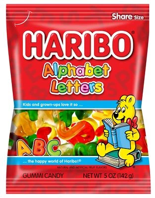 Caramelo de goma Haribo, letras del alfabeto, 5 oz. Bolsa (Pack de 12) Foto 1 de 4
