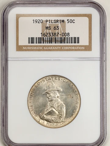 1920 50C Pilgrim Commemorative Half Dollar MS63 NGC 1623387-008 Cover