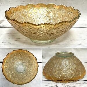 VINTAGE CARNIVAL GLASS BOWL IMPERIAL MARIGOLD AMBER CLEAR  HATTIE PATTERN OMBRÉ