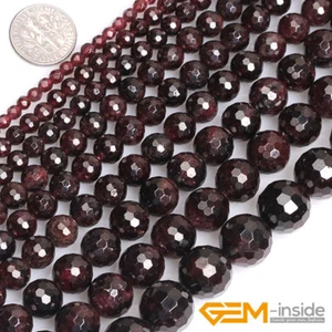 Natural Dark Red Garnet Gemstone Faceted Round Beads For Jewelry Making 15" YB - Picture 1 of 57