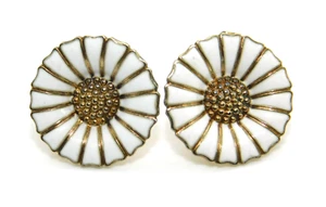 Anton Michelsen AM Dinamarca 925 Plata de Ley Esmalte Flor Margarita Clip Pendientes - Imagen 1 de 10