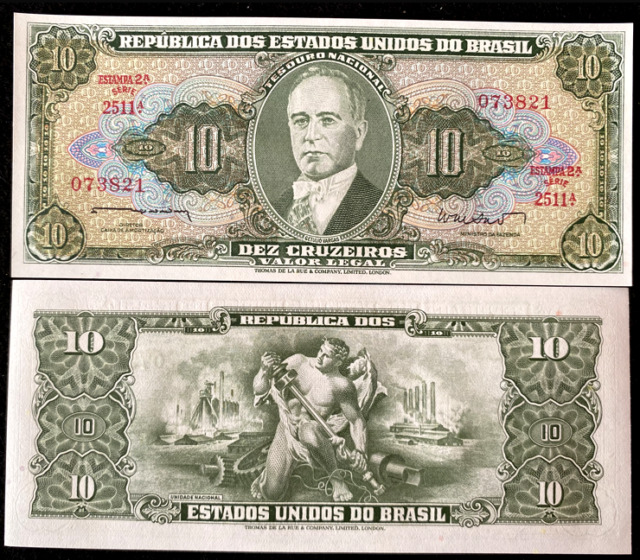 BRAZIL 20 CRUZEIROS 1963 P168b BRASIL REPUBLICA SHARP 3833# BANKNOTE MONEY