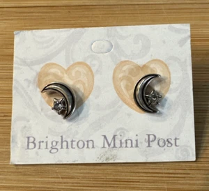 Brighton Silvery Moon Stars Mini Post Pierced Earrings Retired On Org Card - Picture 1 of 5