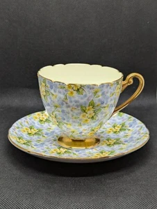SHELLEY PRIMROSE CHINTZ RIPON SHAPE CUP AND SAUCER #13589 GOLD TRIM - Picture 1 of 10