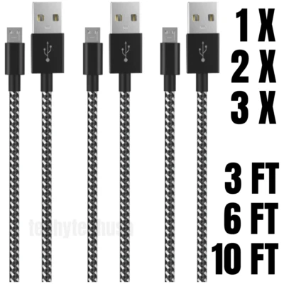 3/6/10Ft Micro USB Cable Fast Charge For Samsung S7 S6 Android Charger Cord Lot - Image 1 of 4