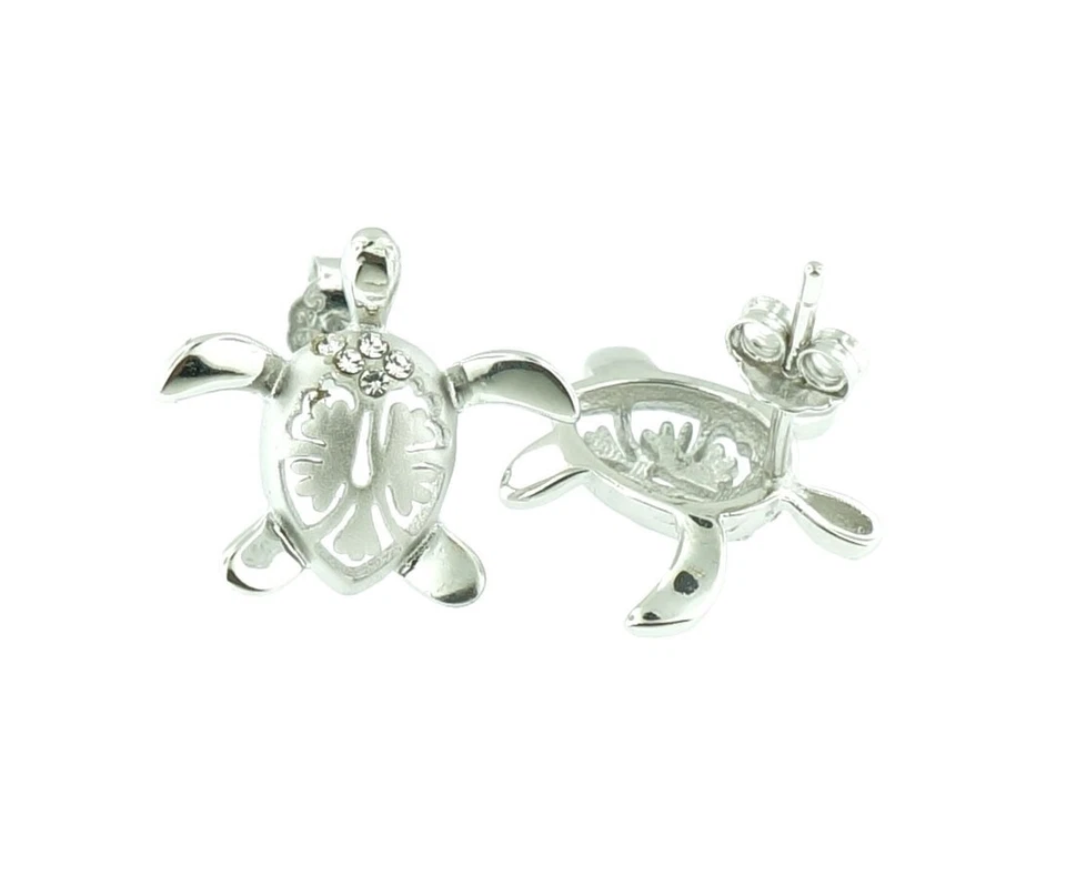 Aretes poste/poste de hibisco tortuga hawaiana (honu) | plata de ley 925 Foto 1 de 1