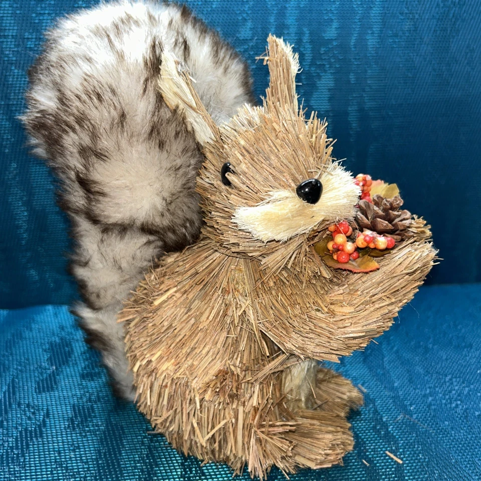 Nordstrom Straw & Faux Fur Decorative Woodland Animal Squirrel - Image 1 of 4