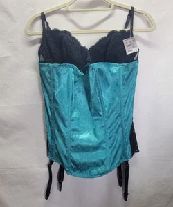 Size 38 Fredericks of Hollywood Sexy Lace Teal Midori Green Floral Corset NWT - Picture 1 of 18