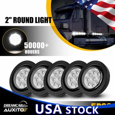 2" 5 peças polegadas DOT branco 9 luzes marcadoras de LED redondas reboque com ilhó para caminhão trailer - Imagem 1 de 4