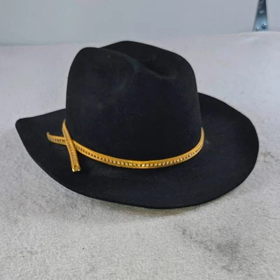 Custom Black Western Cowboy Hat w/ Gold Braid Band – Size 7 (56) – USA Made - Image 1 of 4